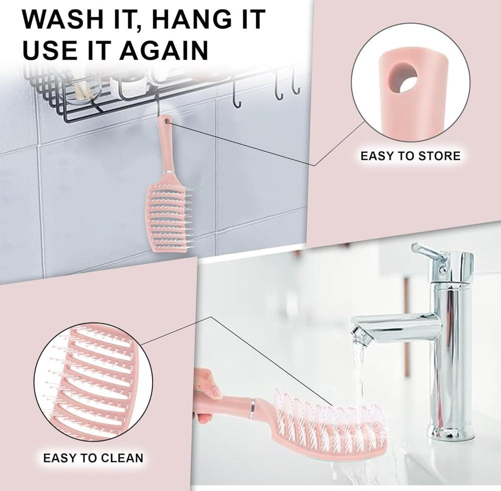 Multicolor plastic detangling hair brush with vented design for wet or dry hair grooming
