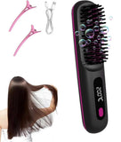 Plastic Cordless Hair Straightener Brush (Black-Pink)