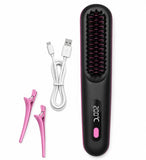 Plastic Cordless Hair Straightener Brush (Black-Pink)