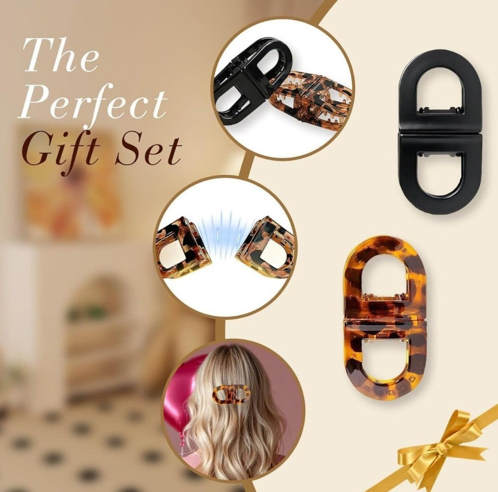 Multicolor plastic magnetic hair clip with elegant oval tortoise print design for securing ponytails and half-up styles