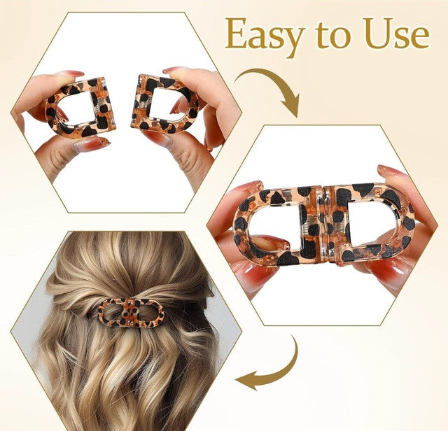 Multicolor plastic magnetic hair clip with elegant oval tortoise print design for securing ponytails and half-up styles