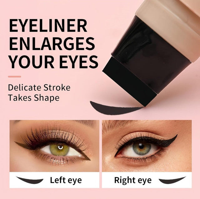 Pink and black dual-purpose winged eyeliner stamp and liquid liner pen for dramatic and natural eye makeup