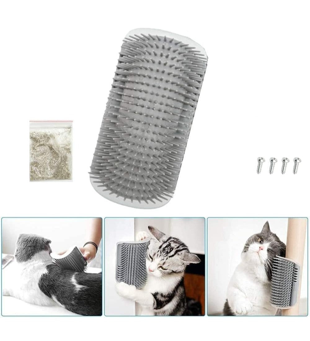 Multicolor silicone cat self-groomer station for gently removing loose fur and dirt from pets