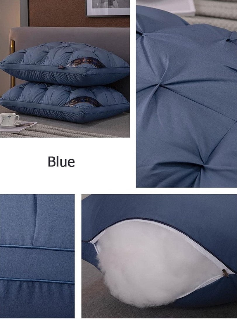 Blue feather-style luxury hotel bed pillow with down alternative filling and ergonomic support