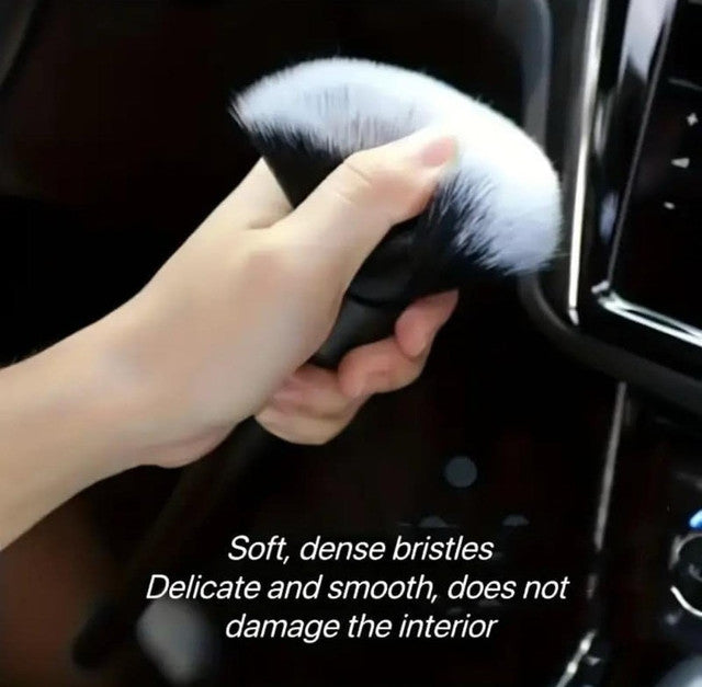 Black plastic 2-in-1 car cleaning brush combo with microfiber duster and vent brush for detailing