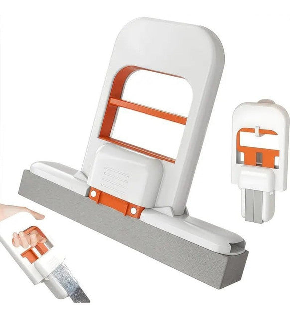 White and orange mini sponge mop squeegee for multi-surface wet and dry cleaning, ideal for small spaces