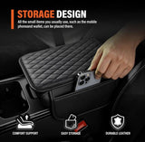 Black PU leather car armrest cushion cover with storage pocket, designed for universal fit and comfort