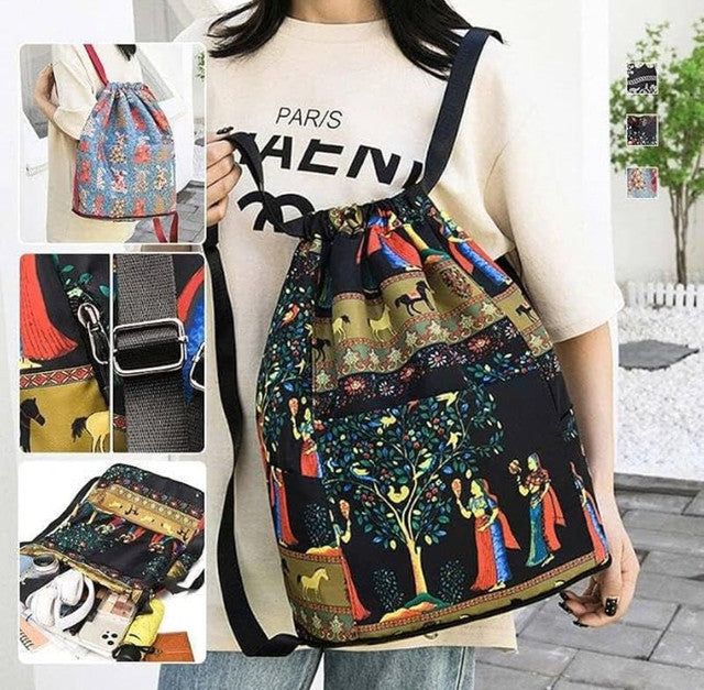 Multicolor nylon-polyester printed backpack with spacious interior for daily use and travel