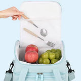 Multicolor cotton dual zipper lunch bag with insulated double compartments for keeping food fresh