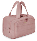 Peach polyester 4-in-1 travel toiletry bag with multiple compartments for cosmetics and toiletries
