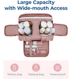Peach polyester 4-in-1 travel toiletry bag with multiple compartments for cosmetics and toiletries