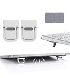 Silver foldable mini laptop stand made of zinc alloy for ergonomic viewing and heat dissipation
