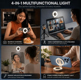 White magnetic selfie light with adjustable brightness and 360-degree swivel for portable video recording