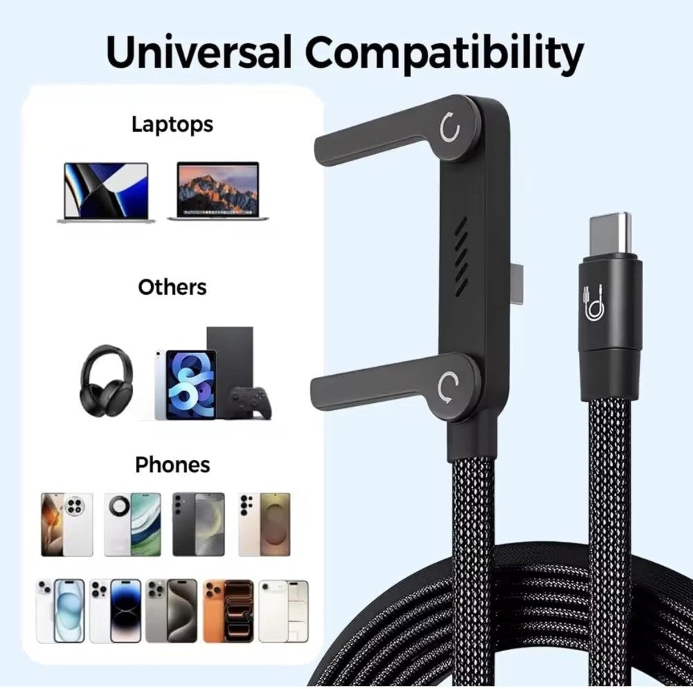 Black aluminum alloy 2-in-1 USB C cable charger with 1.5m length and adjustable phone stand