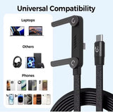 Black aluminum alloy 2-in-1 USB C cable charger with 1.5m length and adjustable phone stand
