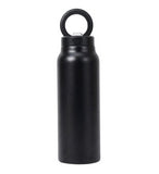 Black stainless steel reusable water bottle with magnetic phone holder lid and carry handle