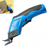 Blue and black cordless electric fabric cutting scissors for crafting, tailoring, and DIY projects