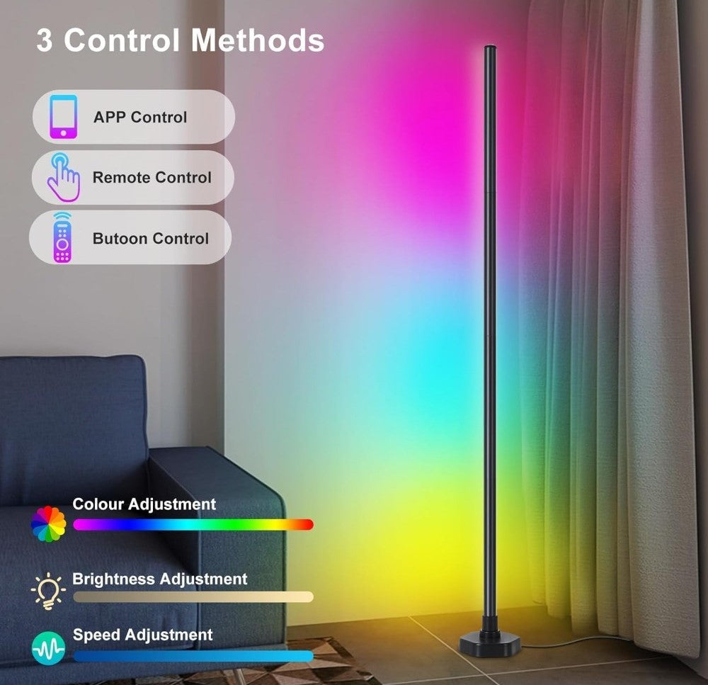Multicolor aluminum smart RGB LED corner floor lamp with app control and music sync function