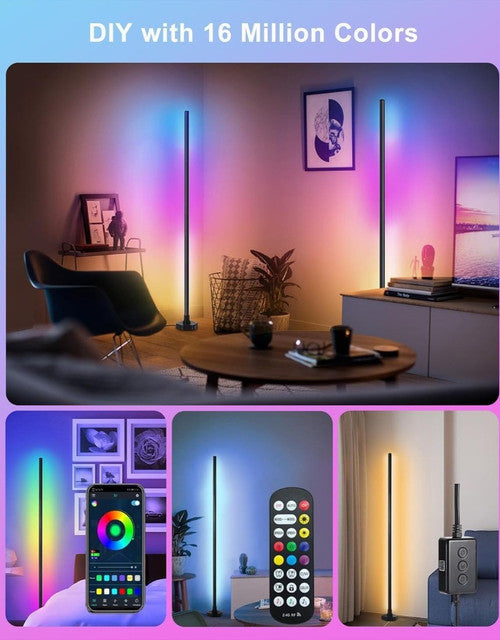Multicolor aluminum smart RGB LED corner floor lamp with app control and music sync function