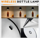 Black plastic wireless LED wine bottle lamp with touch control and adjustable brightness for home decor