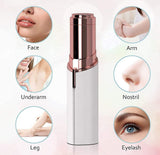 White plastic facial hair remover with LED light for painless trimming of upper lip, chin, and eyebrows
