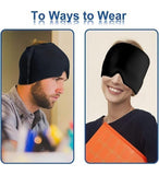Black nylon migraine relief cap for hot and cold therapy, providing targeted compression for headaches and tension.
