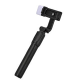 Black multi-functional selfie stick tripod with detachable Bluetooth remote and built-in LED light