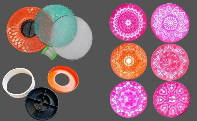 Multicolor plastic rangoli making kit for crafting decorative patterns on floors and walls