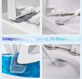 White plastic toilet brush with bendable silicone bristles and wall-mount storage hook for deep cleaning