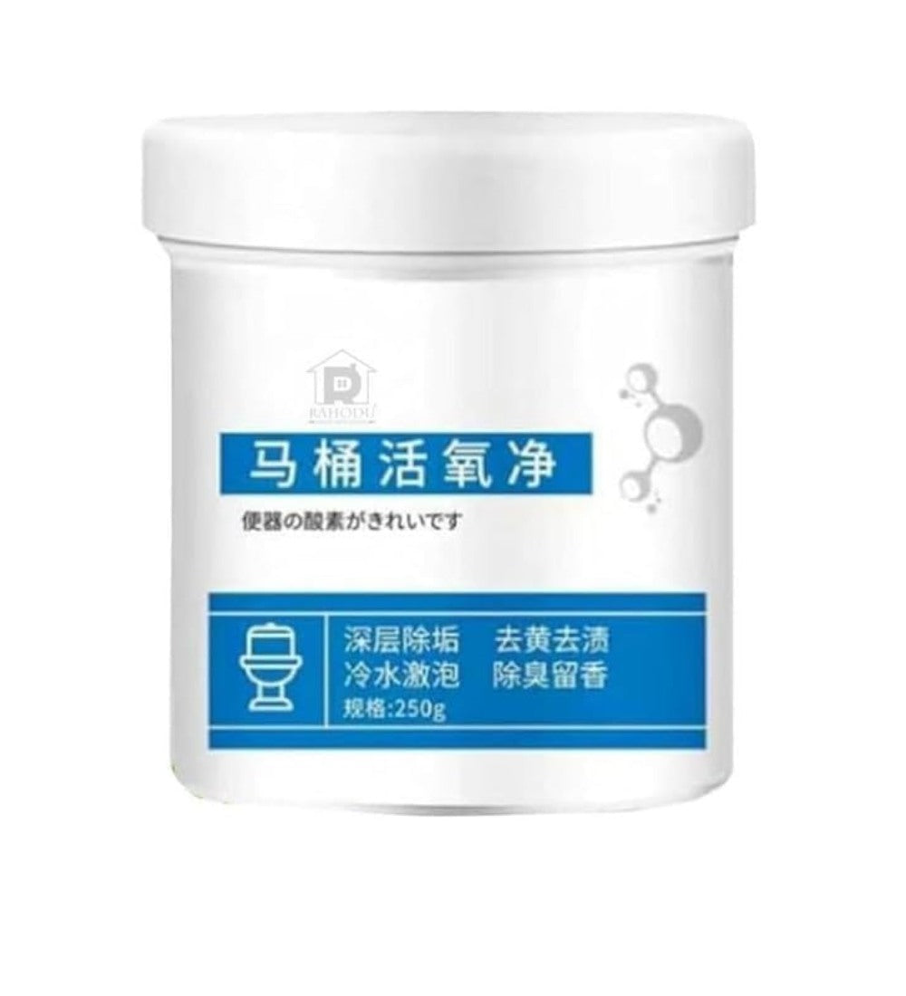White active oxygen foam cleaner liquid for multipurpose bathroom cleaning of toilets, drains, and washbasins