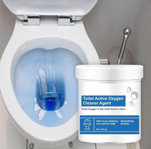 White active oxygen foam cleaner liquid for multipurpose bathroom cleaning of toilets, drains, and washbasins