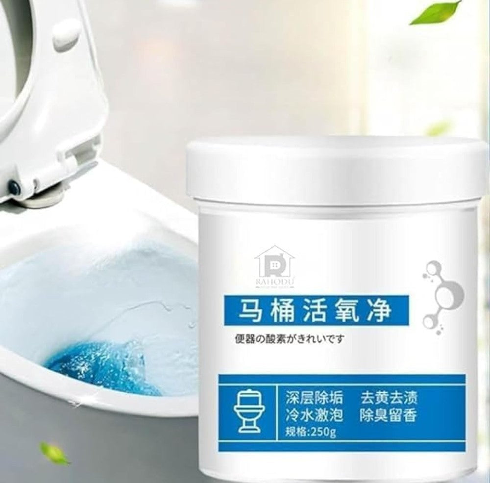 White active oxygen foam cleaner liquid for multipurpose bathroom cleaning of toilets, drains, and washbasins