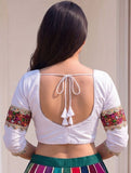 Women's Cotton Blend Embroidered 3/4 Sleeve V-Neck Padded Readymade Blouse (White, Size 38 - Self-Alterable 36�40)