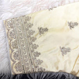 Women's Satin Embroidered Half sleeve V-Neck Padded Readymade Blouse (Cream, Size 38 - Self-Alterable 36�40)