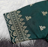 Women's Satin Embroidered Half sleeve V-Neck Padded Readymade Blouse (Dark Green, Size 38 - Self-Alterable 36�40)