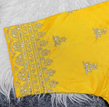 Women's Satin Embroidered Half sleeve V-Neck Padded Readymade Blouse (Yellow, Size 38 - Self-Alterable 36�40)