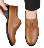 Men's Synthetic Leather Solid Lace-Up Formal Shoes (Tan)