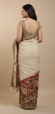 Beige linen Kalamkari printed saree with unstitched blouse piece, 5.5 meters length