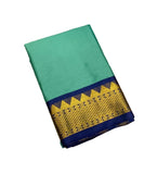 Sea green and royal blue striped cotton silk saree with unstitched blouse piece, 5.5 meters length