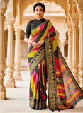 Multicolor silk Kalamkari printed saree with unstitched blouse piece, 5.5 meters length