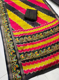Multicolor silk Kalamkari printed saree with unstitched blouse piece, 5.5 meters length