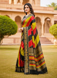 Multicolor silk Kalamkari printed saree with unstitched blouse piece, 5.5 meters length