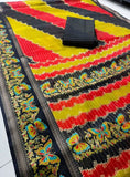 Multicolor silk Kalamkari printed saree with unstitched blouse piece, 5.5 meters length