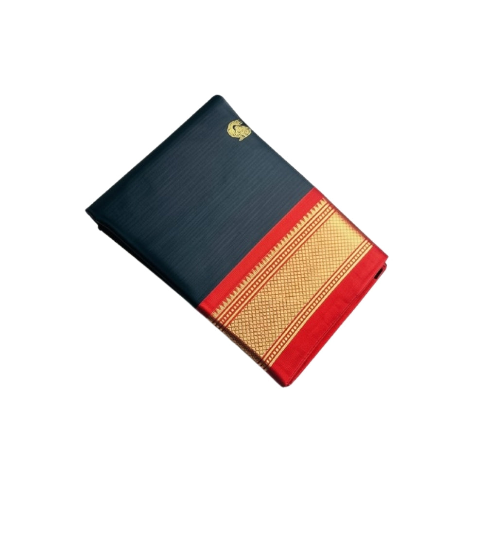 Black and red solid cotton silk saree with unstitched blouse piece, 5.5 meters length