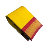Yellow-red solid cotton silk saree with unstitched blouse piece, 5.5 meters length