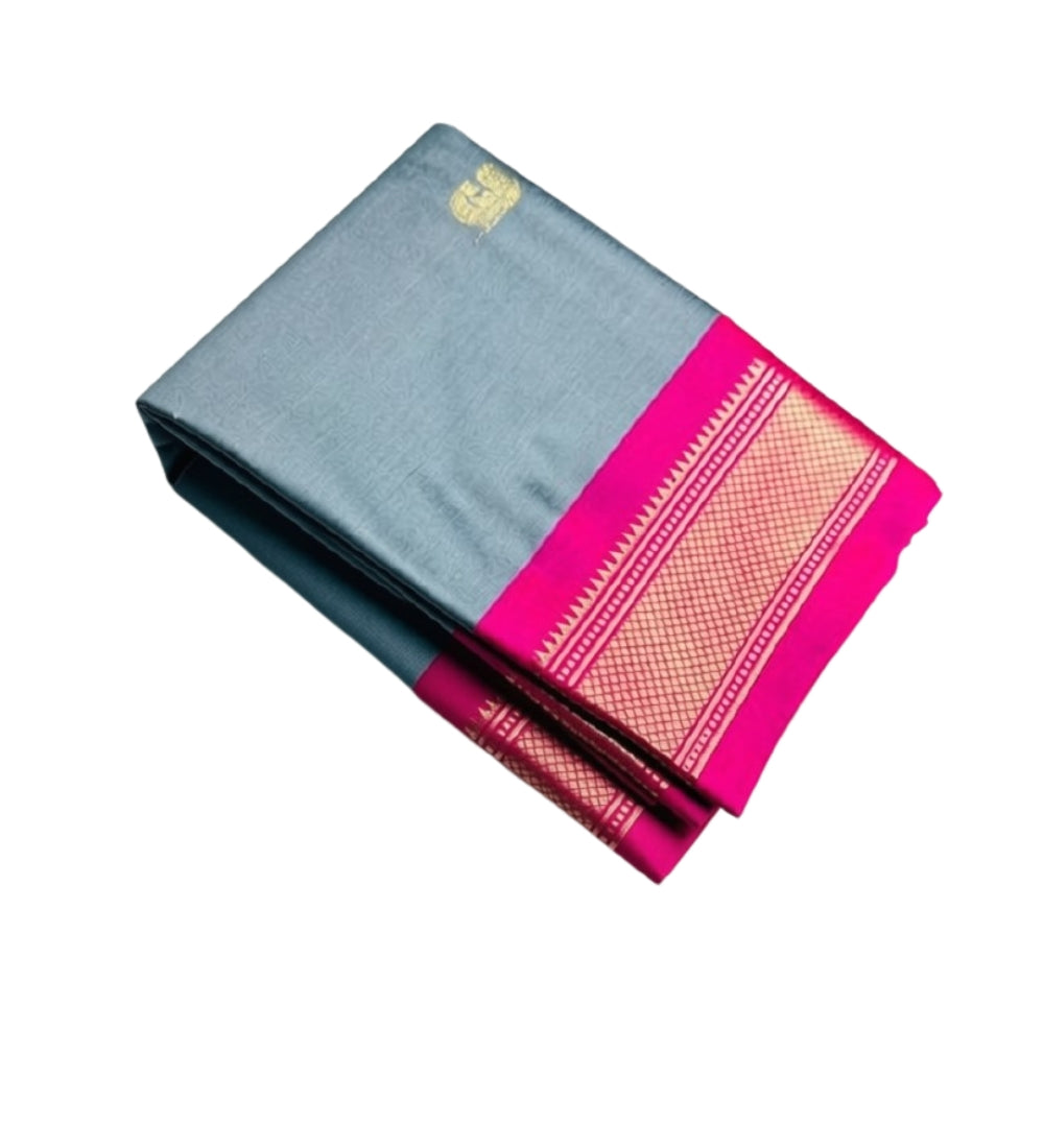 Grey-pink solid cotton silk saree with unstitched blouse piece, 5.5 meters length
