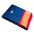Navy blue and red solid cotton silk saree with unstitched blouse piece, 5.5 meters length