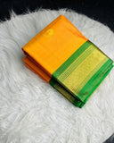 Yellow-green solid cotton silk saree with unstitched blouse piece, 5.5 meters length