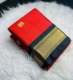 Red and black solid cotton silk saree with unstitched blouse piece, 5.5 meters length