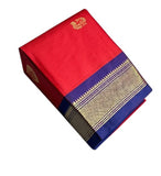 Red and blue solid cotton silk saree with unstitched blouse piece, 5.5 meters length